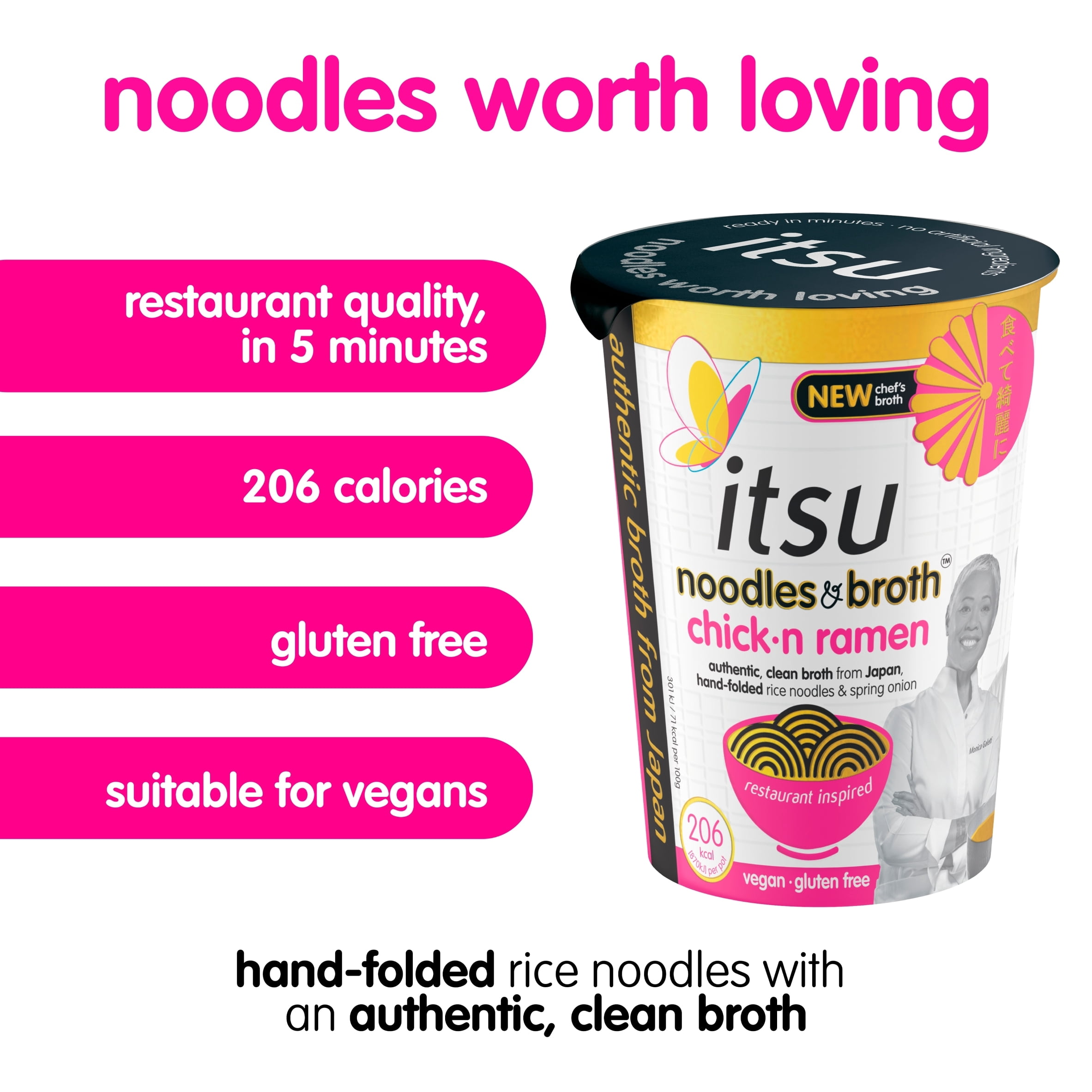 itsu chickn ramen instant noodles & broth pot 64g, Imported from Britain