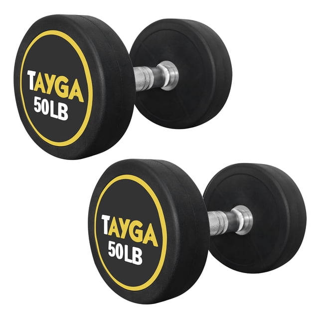 Par de Mancuernas Redondas de Acero y Caucho Tayga 50 Lb.