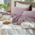 thumbnail image 5 of MooMee 100% Washed Cotton Sheet Set Queen Linen Like Textured Breathable Durable Soft Comfy 4pcs (Light Purple), 5 of 6