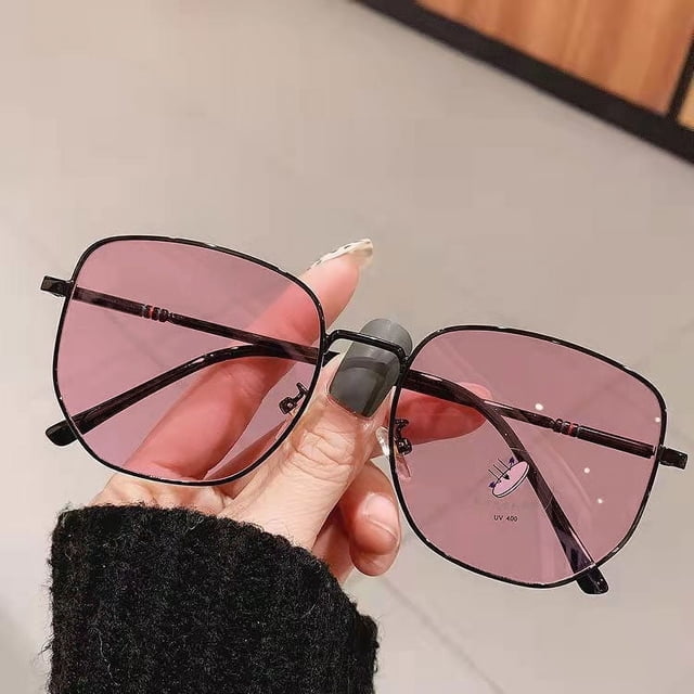 Gafas con montura de metal que cambian de color para mujer, de color azul en polvo y gris tipo tableta, aptas para miopía, montura grande, montura de cara delgada