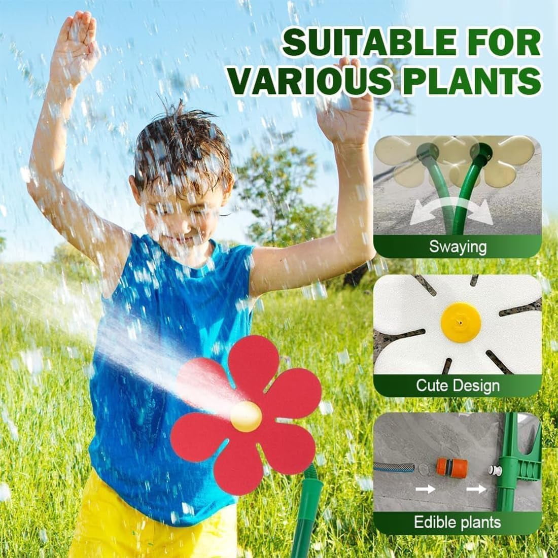 Crazy Daisy Sprinkler Dancing Flower Water Sprinkler 360° Rotating Lawn Irrigation Tool, Fun Outdoor Toy for Garden and Yard with Sturdy Plastic Base