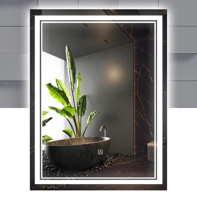 Raganet, Espejo Rectangular con Luz LED 50 x 70 cm, 3 Tonos de Luz Fría, Neutra, Cálida, Atenuable, Interruptor Táctil, Montaje Vertical u Horizontal, para Ba&ntil