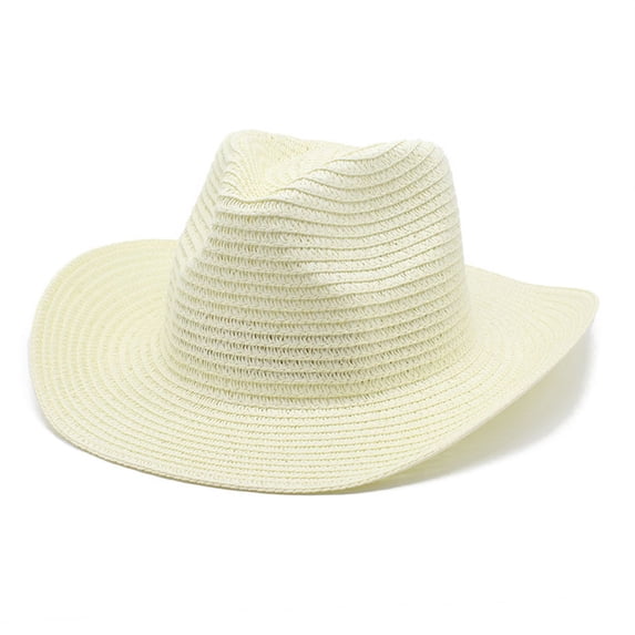 Ticikt Western Cowboy Hat Wide Brim Shapeable Panama Straw Hat Summer Beach Sun Hat Outdoor Travel Cap with Chin Strap,Color:White