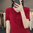 thumbnail image 3 of Womens Short Sleeve V Neck Shirts Casual Summer Waffle Knit Tunic Tops Loose Fit Button Boho Patchwork T Shirts(Red S), 3 of 3