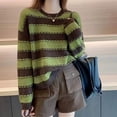 thumbnail image 2 of Suéteres de cuello redondo de manga larga con rayas y retazos para mujer, moda de otoño e invierno, suéteres coreanos que combinan con todo, tops de tendencia, 2 of 5