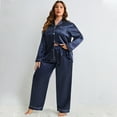 thumbnail image 6 of Baywell Women's Classic Button Down Long Satin Silk Pajama Set Solid Color Plus Size Loungewear Mother's Day Gift XL-5XL, 6 of 9