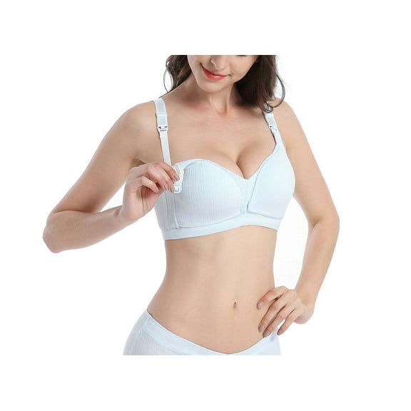 Maternity Bra Nursing Bra Support Pumping Bra Hands Free All in One Maternity Bra Comfortable No Pad Pumps Bra (Blue,XXL/42/95)