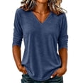 thumbnail image 2 of BRGZLK V Neck Long Sleeve Tops for Women Fall Solid Color Casual Lightweight Soft Comfy Pullover Basic T Shirts Vacation Workout Daily Clothes Navy M, 2 of 8