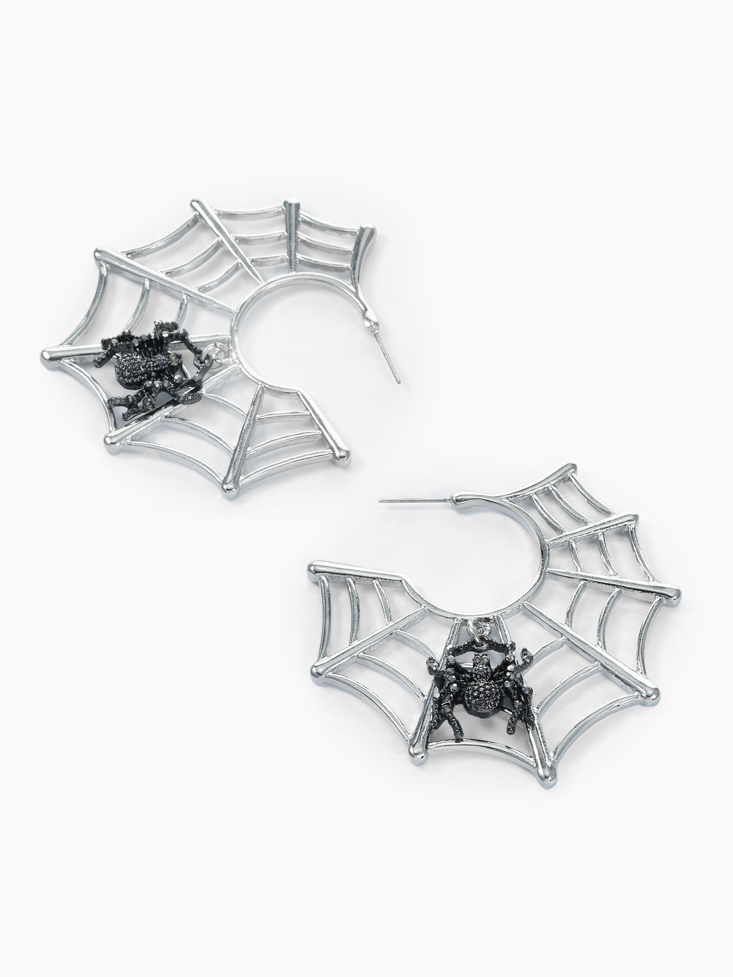 Way to Celebrate Spiderweb Halloween Silver Hoop Earrings, 1 Pair