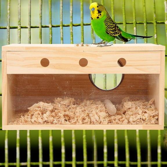 PAMINGONO Parakeet Cage Nest Bird Nesting Box Wood Parrot Accessories 10.02X5.31X5.11in