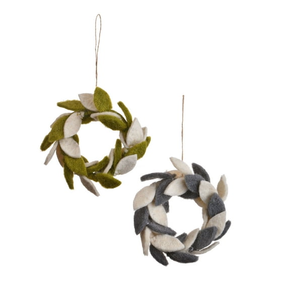 De Kulture Works Wool Felt Mini Leaves Wreath Eco Friendly Needle Felted Christmas Xmas Tree Decoration Stuffed Ornament, 4" inches Diameter