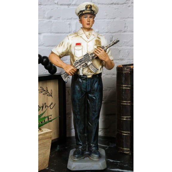 Patriotic US Military Modern Navy Sailor in Uniform Carrying A Rifle Figurine