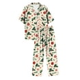 thumbnail image 4 of UngA Women's Christmas Pajamas 2 Piece Satin Pjs Soft Button Down Sleepwear Wide Leg Long Pants with Pockets Satin Christmas Pajamas Women,Size S, 4 of 5