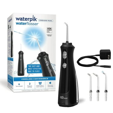 Waterpik Cordless Pearl Water Flosser with 4 Flossing Tips, Black