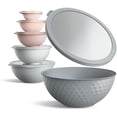 thumbnail image 2 of Mixing Bowls with Lids - 12 Piece Plastic Nesting Bowls Set includes 6 Prep Bowls and 6 Lids, Non Slip Bottom and Embossed Design - Microwave Safe (Pink), 2 of 9
