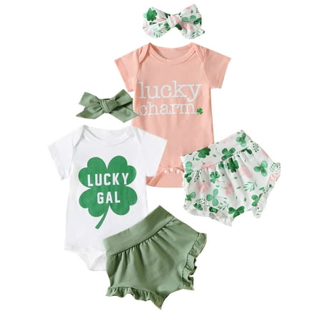 

Infant Newborn Baby Girl St Patricks Day Outfit Set Romper +Ruffle Triangle Shorts Bottoms +Headband 3Pcs Summer Clothes