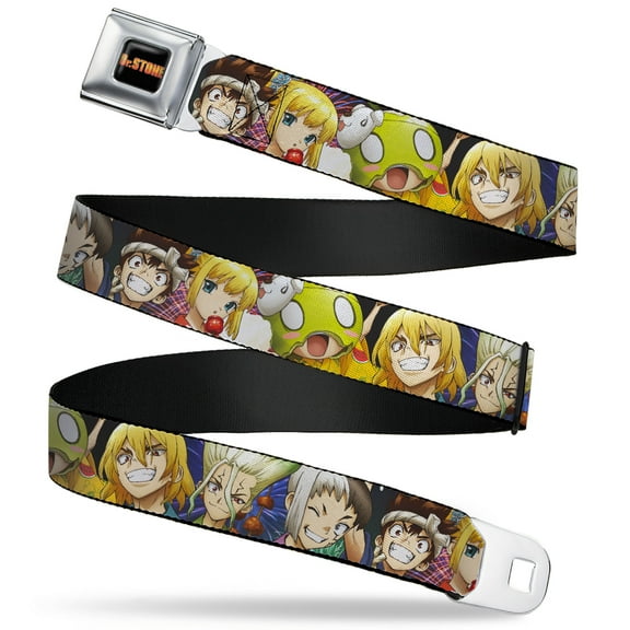 Dr. Stone Belt, Seatbelt Buckle Belt, Dr Stone Character Group Faces Close Up, 30 to 44 Inches