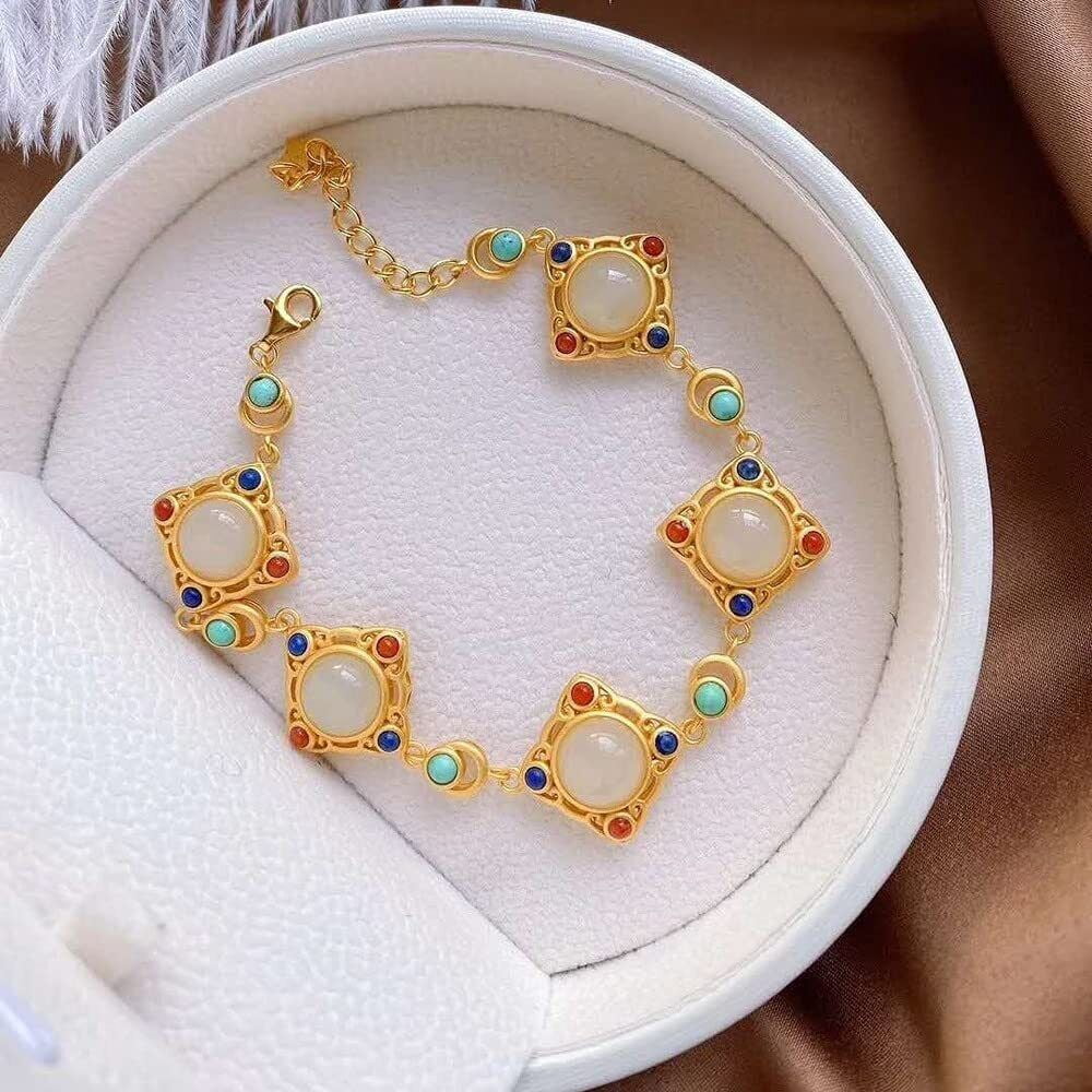 Bracelet Chinese Retro Women Crafts Jewelry Creative Natural White Jade