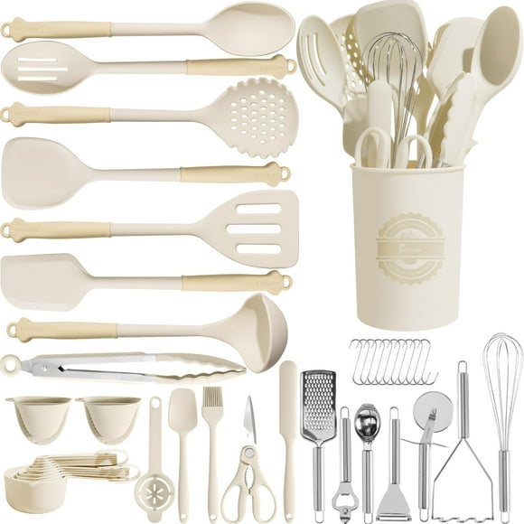 Juego de utensilios de cocina Kikcoin, 43 piezas, silicona, 446 °F, resistente al calor, con soporte
