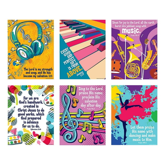 Fun Express 16" x 20 3/4" Religious Music & Art Bible Verse Poster Set - 6 Pieces