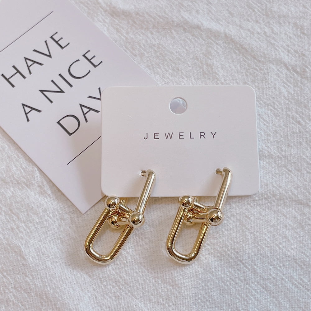 Dangle Earring Gold Link Chain Earrings 14k Gold Plated Ball U