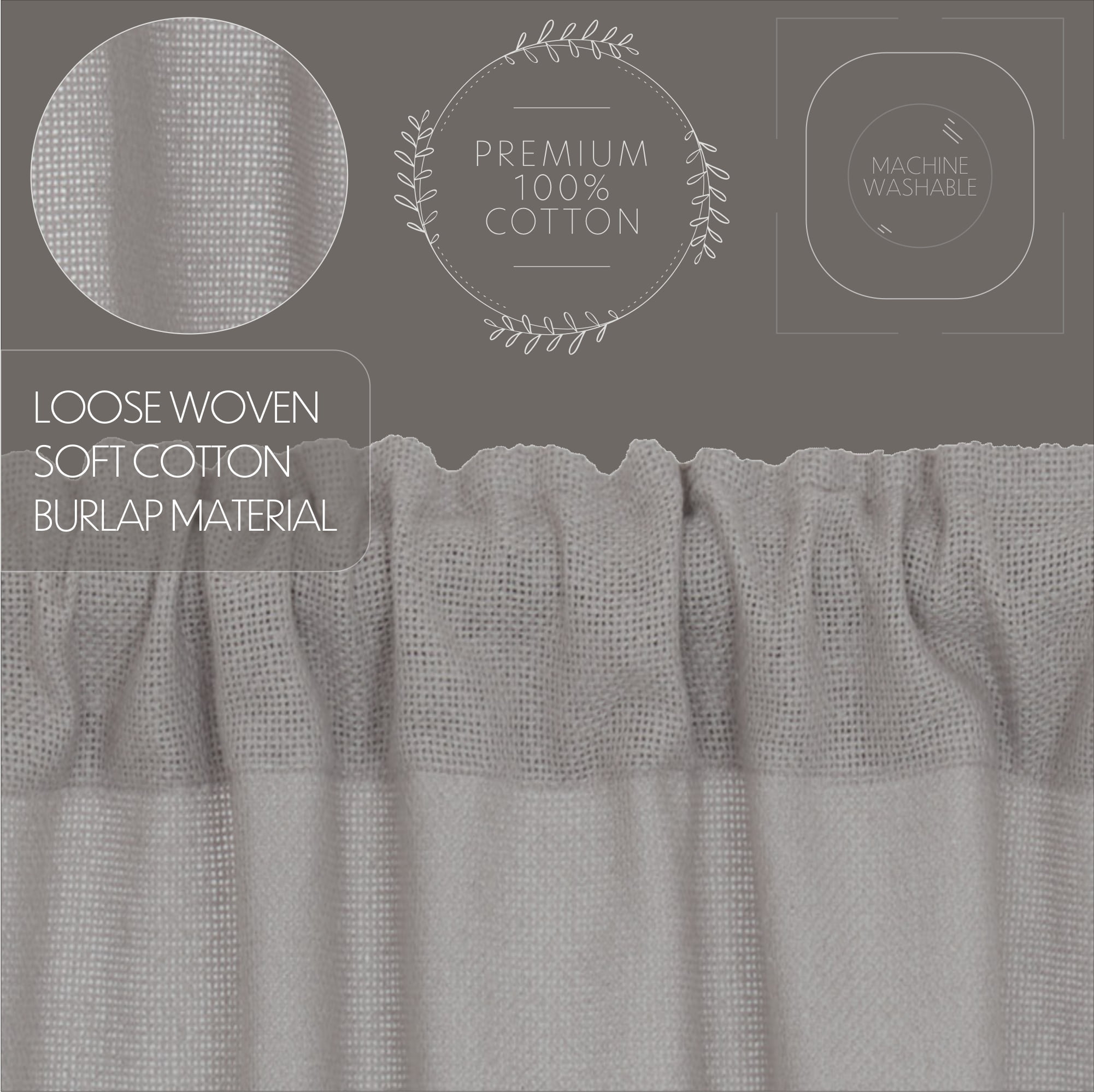 VHC Brands Burlap Dove Grey Farmhouse Curtains Valance 16x72