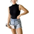 thumbnail image 4 of YUSHOW Women's Mock Turtle Neck Sleeveless Bodysuit Sexy Tank Tops Soft Slim Fit Stretchy Layer Top Black,S, 4 of 7