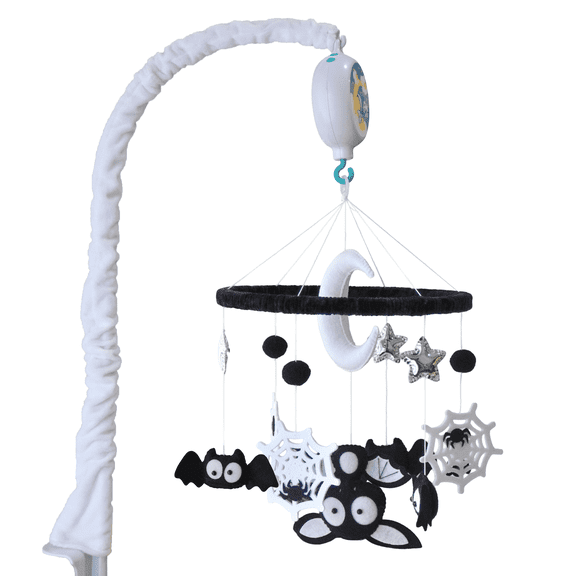 TINITIGIES Bat & Spider Baby Mobile with Music Box – Handmade Felt Crib Mobile, 12 Piano Lullabies, Visual & Cognitive Development Toy for Newborns