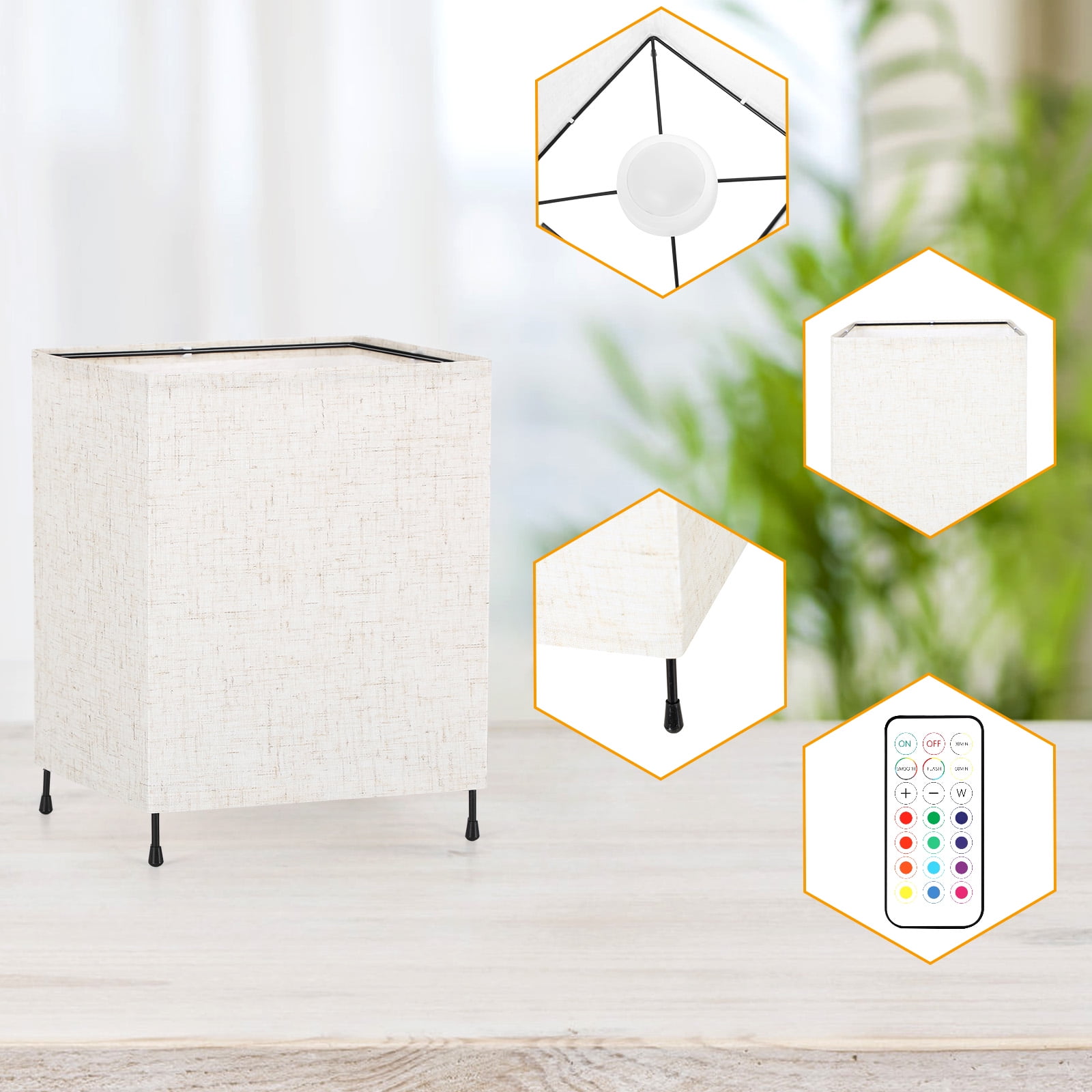 2-Pack Minimalist Square Nightstand Lamps with Remote - 12-Color RGB Linen Shade Lamps for Bedroom & Living Room