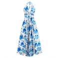 thumbnail image 2 of Itsame Women Summer Dress Printed V-neck Thin Dress Blue Size 2XL, 2 of 7