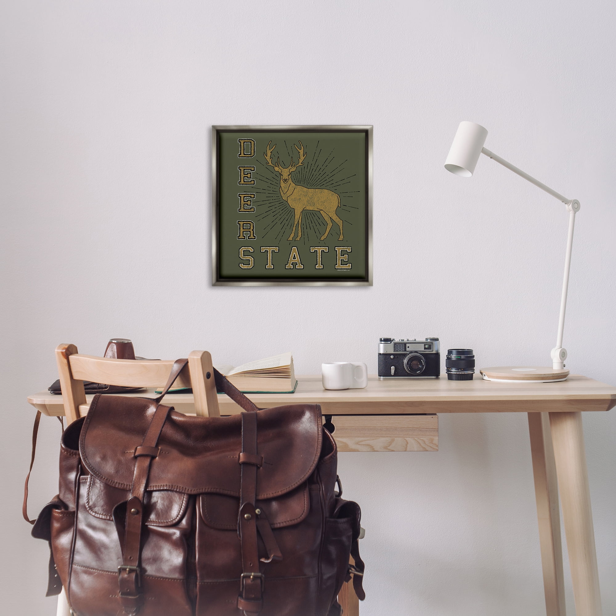 Stupell Industries Vintage Deer State Novelty & Humor Painting Gray Floater Framed Canvas Art Print Wall Art, 25 x 25