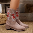 thumbnail image 3 of EKVAHL Women's Western Mid‑Calf Cowgirl Boots, Pull On Faux Leather Block Heel Boots, Round Toe Fashion Boots For Festival Casual Outing Pink, 3 of 5