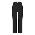 thumbnail image 6 of YUGYXL Plus Size Linen Pants for Women Button Up Stretch Waist Office Pants 2025 Summer Trendy Straight Business Pants with Big Pockets Black XXL, 6 of 6