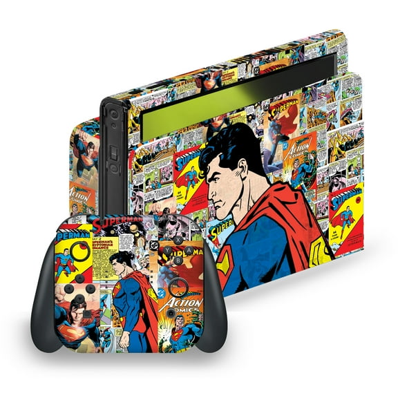 Head Case Designs Officially Licensed Superman DC Comics Logos And Comic Book Character Collage Vinyl Sticker Skin Decal Compatible with Nintendo Switch OLED Bundle