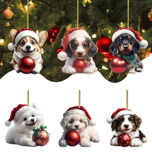 Fiudx Adorno Navideño de Perro Acrílico, Realista, para Árbol Festivo, Duradero, Fácil de Instalar, Ideal para Las Fiestas, Disponible En Varias Razas.