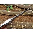 thumbnail image 4 of 11" Long hand forged Damascus steel full tang blade skinning Knife, 2 tone brown Dollar wood with Brass bolster scale, Cow Leather sheath, 4 of 7