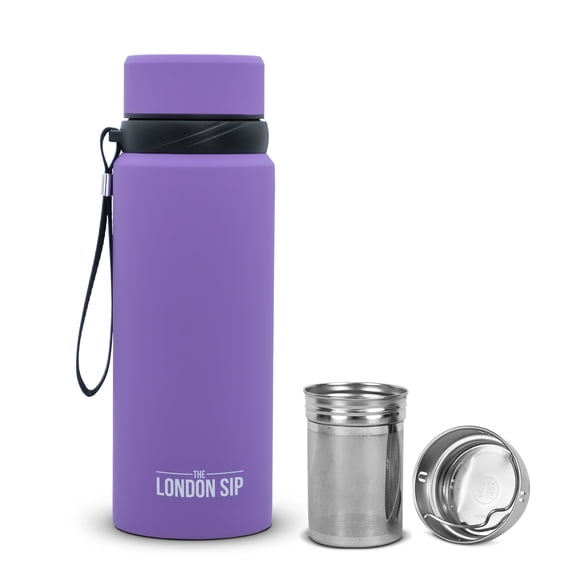 London Sip 25 oz Multi-Purpose Tea Infuser Mug – Fruit Infuser Water Bottle for Hot and Cold – Double Wall Stainless Steel Insulated, Purple