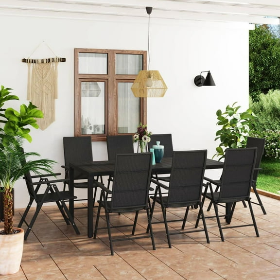 vidaXL 9 Piece Patio Dining Set Black