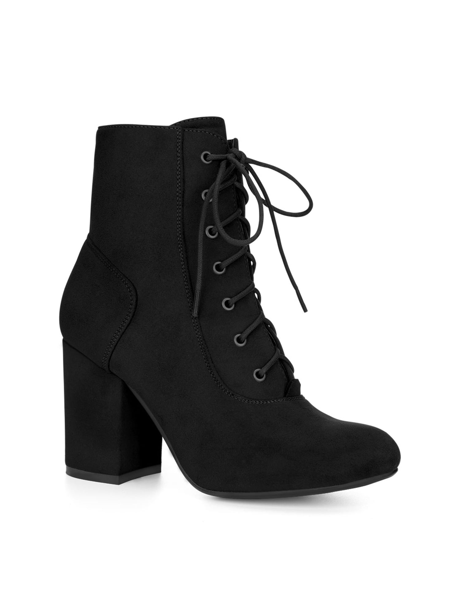 Unique Bargains - Women's Rounded Toe Chunky High Heel Lace Up Booties ...