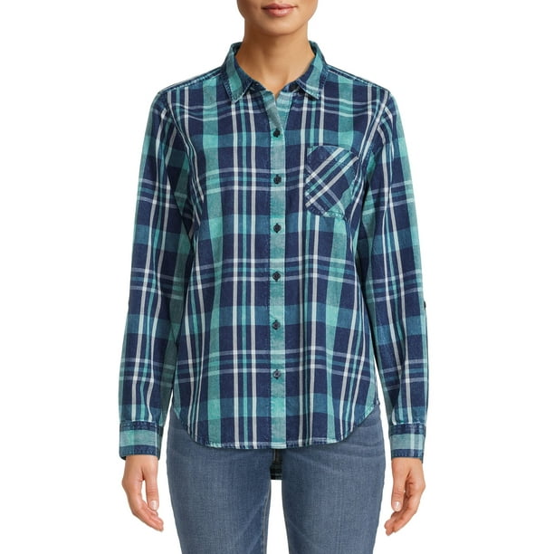 Time and Tru Women's Long Sleeve Soft Button Down Shirt