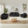 thumbnail image 2 of Modern 3 Pieces Combo Living Room Sofa Set,Teddy fabric Accent Reading Chair with Wooden Frame and 7 Cushions for Living Room Apartment (Black), 2 of 9