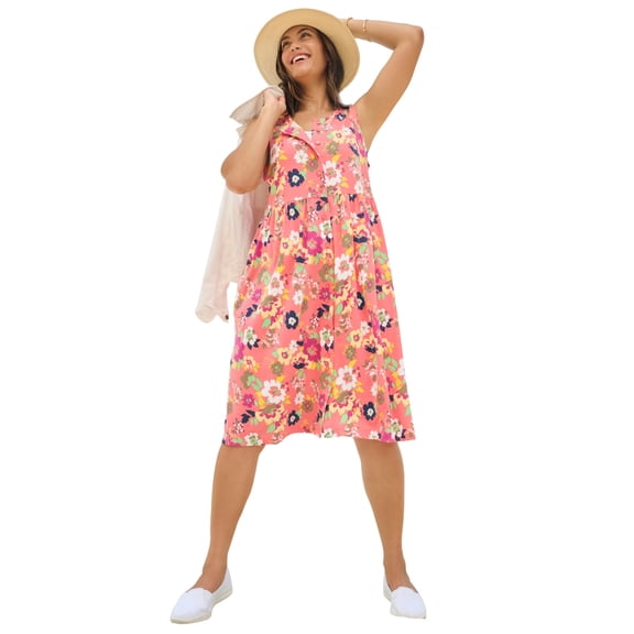 Woman Within Plus Size Button-Front Empire Sleeveless Knit Dress