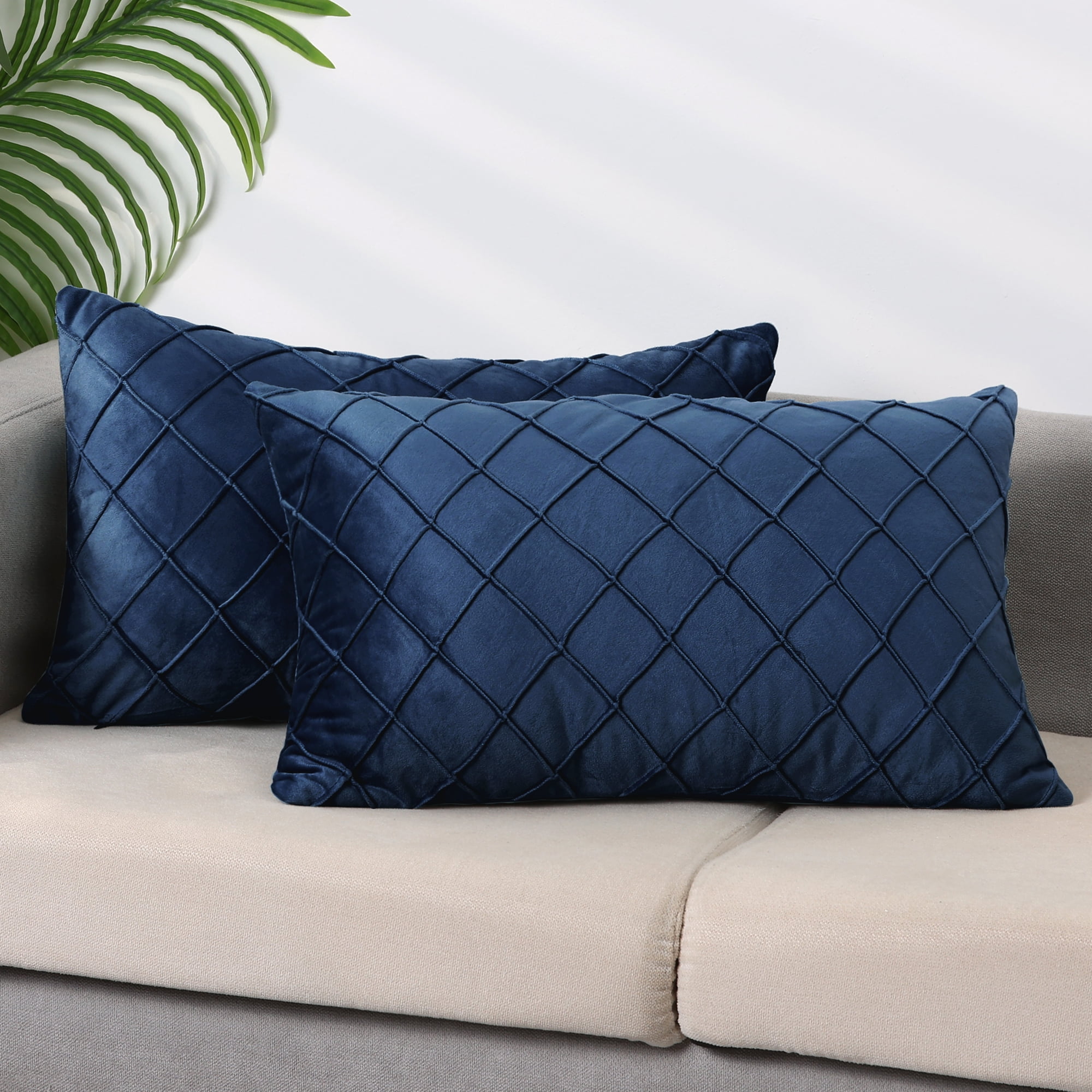 Unique Bargains Velvet Decorative Pillow Covers Geometric Textured Cushion Covers 2 Pcs Navy Blue 12" x 20"