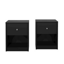 Tvilum Studio 1 Drawer and 1 Shelf Bedroom Nightstand for Adults- Set of 2, Black