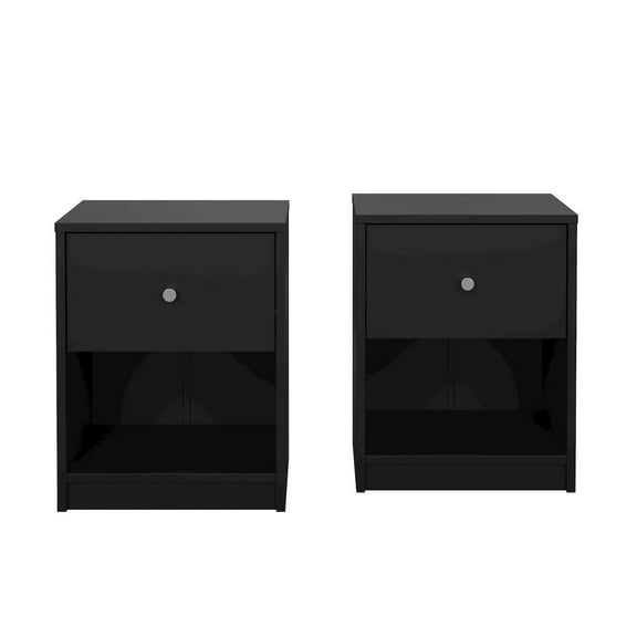 Tvilum Studio 1 Drawer and 1 Shelf Bedroom Nightstand for Adults- Set of 2, Black