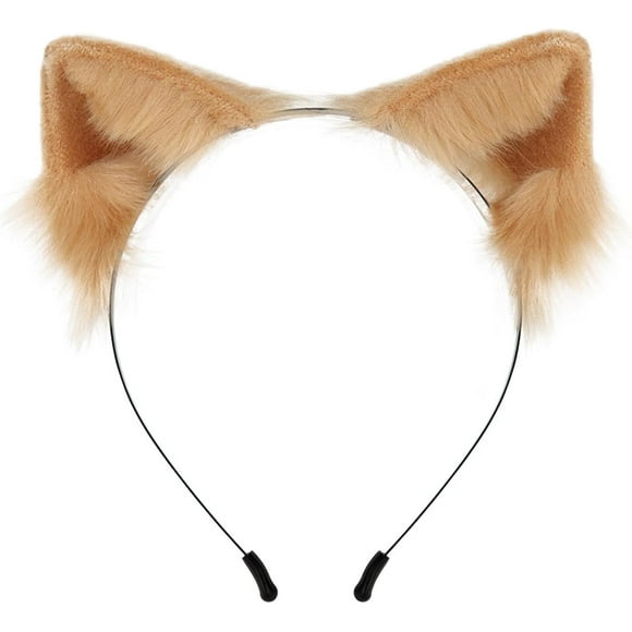 GHSDFBB Furry Cat Ears Headband, Simulation Animals Ears Headdress Costume Accessories for Cosplay, Khaki