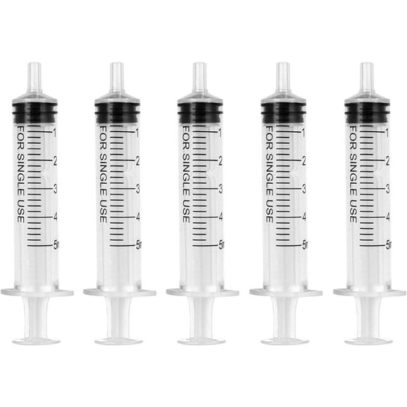 XINQIHANG 5PCS 5ML Plastic Syringes No Needle Syringe Reusable 5ML Syringes Sterile Colostrum Measuring Syringe Scientific Lab Baby Medicine Dispensing Liquid Measuring Watering Pet Feeding Glue Appl