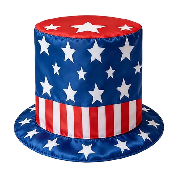 BiFandian 4th of July American Flag Tall Top Hat, Patriotic Red White Blue Star Stripe Party Hats, Wide Brim Star Printed Tall Cylinder Hat for Independence Day Memorial Day Decor