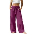 thumbnail image 6 of Certgust Hot Sales Under $25 Pants Pants for Women Wide Leg Flowy Elastic Waist Drawstring with Pockets Summer Beach Vacation Clothes, 6 of 8