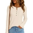thumbnail image 3 of PRETTYGARDEN Women's Long Sleeve Waffle Knit Shirts Fall Casual Button Up Henley V Neck Tunic Tops Loose Fit Basic Tees, 3 of 9